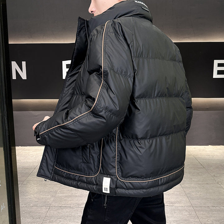 Herren Wattierte Steppjacke mit hohem Kragen, Druckknopfblende & kontrastierendem Seitenstreifen Drune
