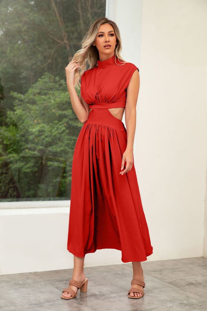 Damen Maxikleid mit Cut-Outs und modernem Stehkragen Drune