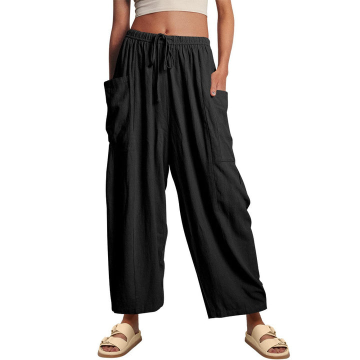 Damen weite und bequeme Sommerhose mit elastischem Bund und praktischen Taschen Drune