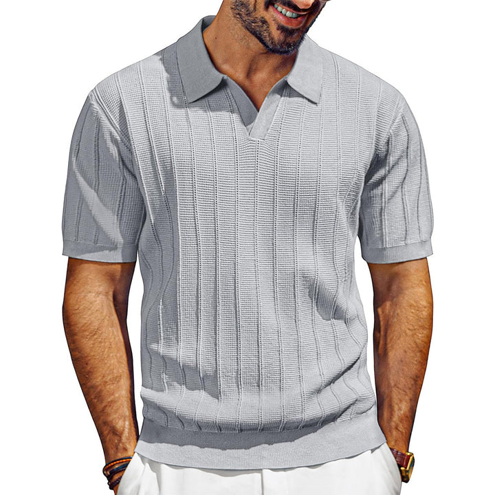 Herren leichtes Kurzarm Strick-Poloshirt mit strukturiertem Rippmuster Drune