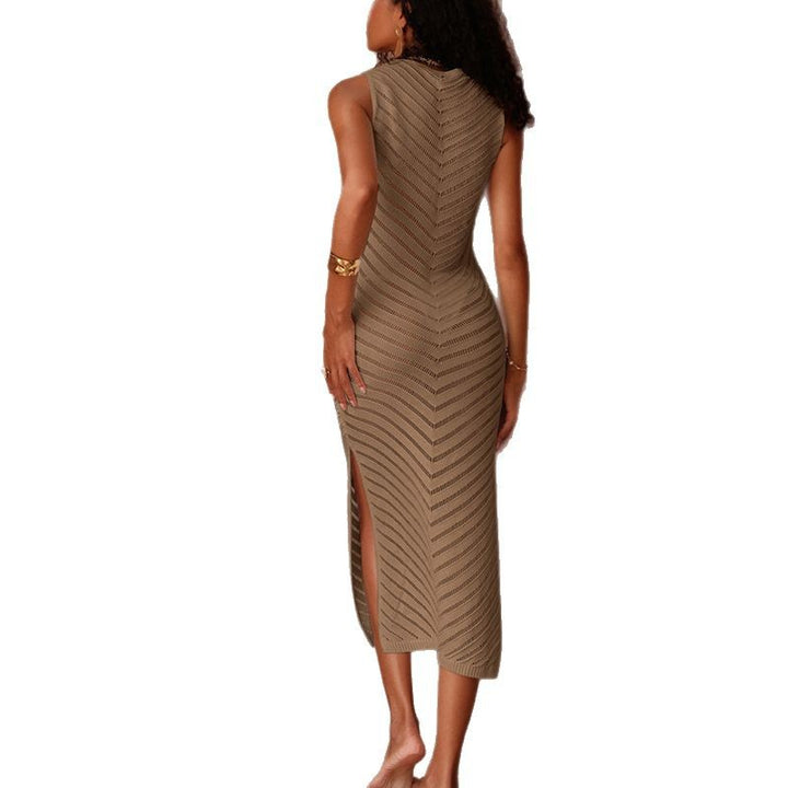 Damen Elegantes Strick-Maxikleid mit asymmetrischem Saum und seitlichem Schlitz Drune
