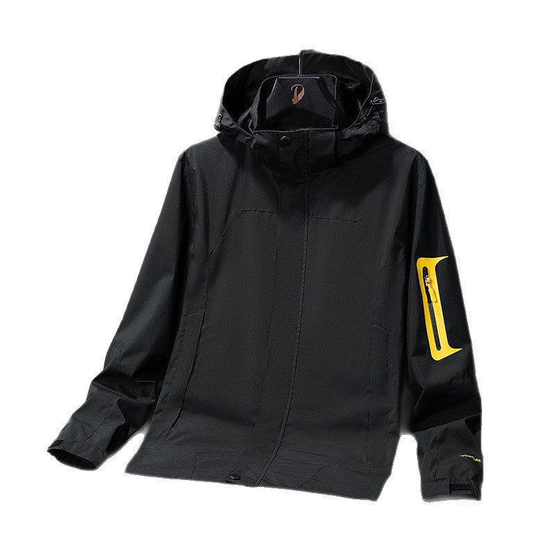 Herren Technische Softshell-Outdoorjacke mit Kapuze wasserabweisender Membran und Ärmeltasche Drune