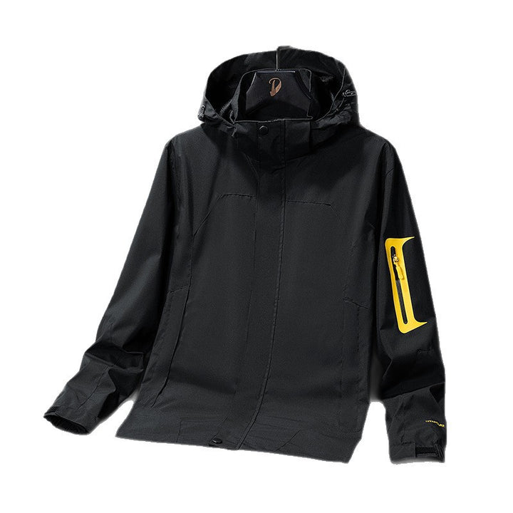 Herren Technische Softshell-Outdoorjacke mit Kapuze wasserabweisender Membran und Ärmeltasche Drune