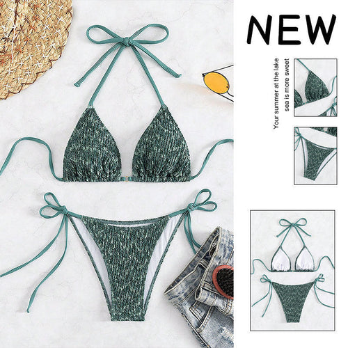 Damen Triangel-Bikini mit verstellbaren Schleifen und schimmerndem Gewebe Drune