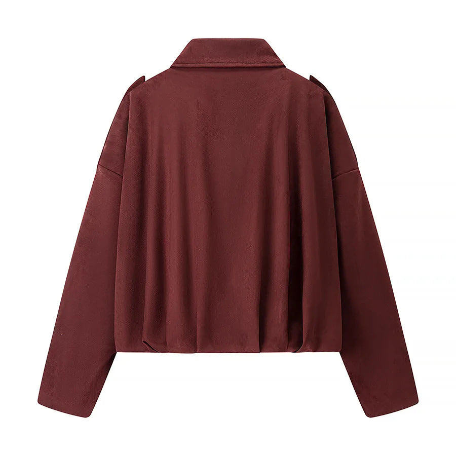 Damen nan cropped Boxy-Blouson mit Hemdkragen, verdeckter Frontleiste und elastischem Saum Drune