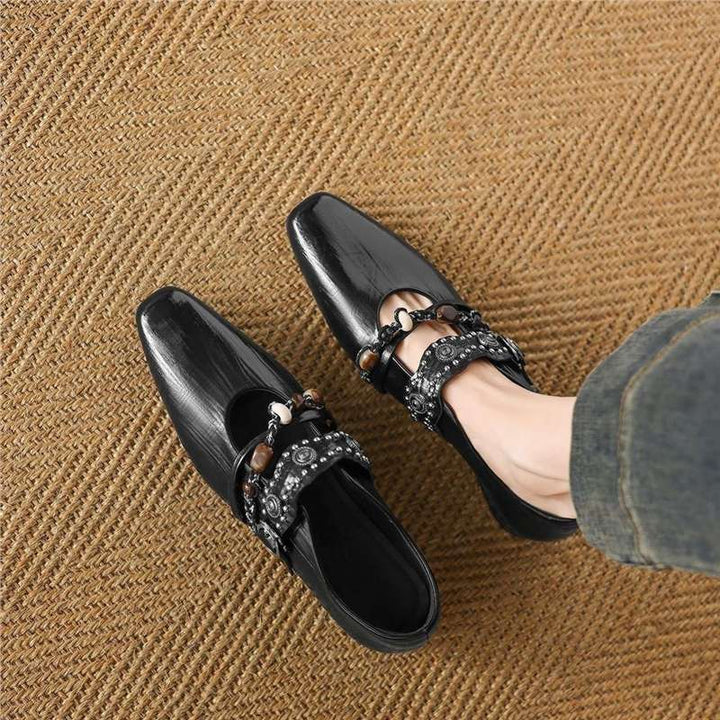 Damen Verzierten Loafer‑Mules mit quadratischer Zehenpartie und Perlenriemen Drune