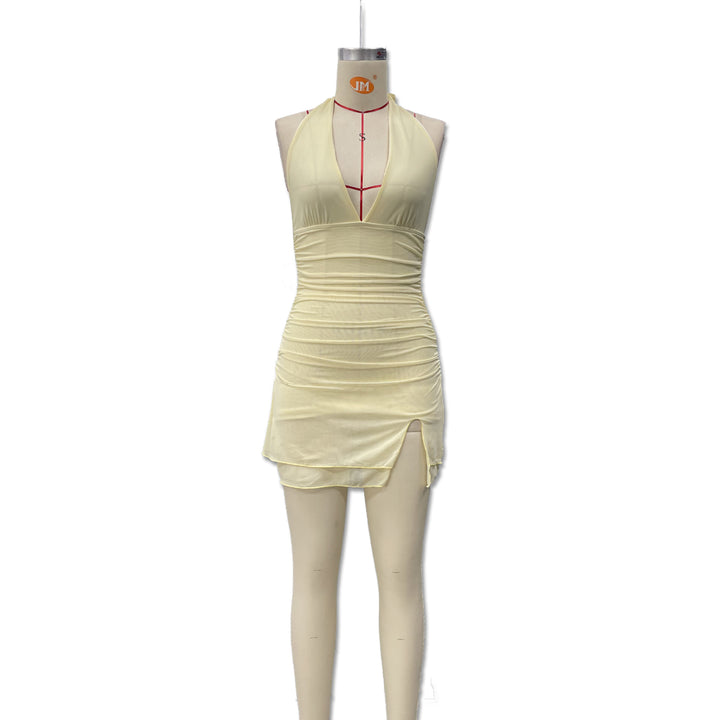 Damen Halterkleid mit tiefem Ausschnitt und sexy Schlitz Drune