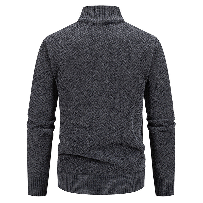 Herren Strick-Zipjacke mit geometrischem Strukturmuster und Stehkragen Drune