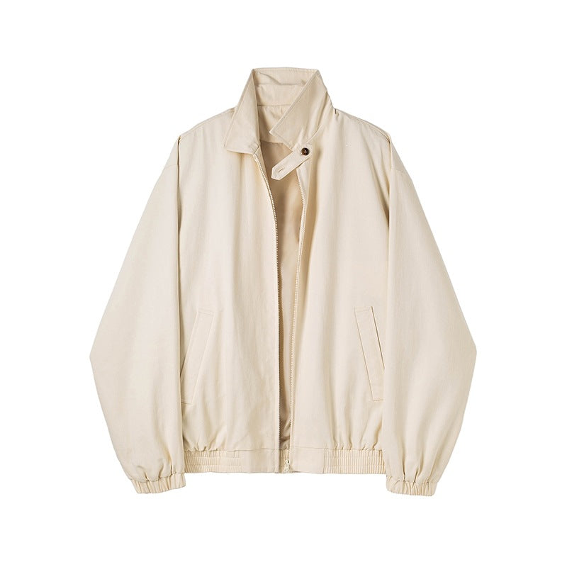 Herren Minimalistische Harrington-Übergangsjacke mit Stehkragen, Kinnschutzriegel und elastischem Saum Drune