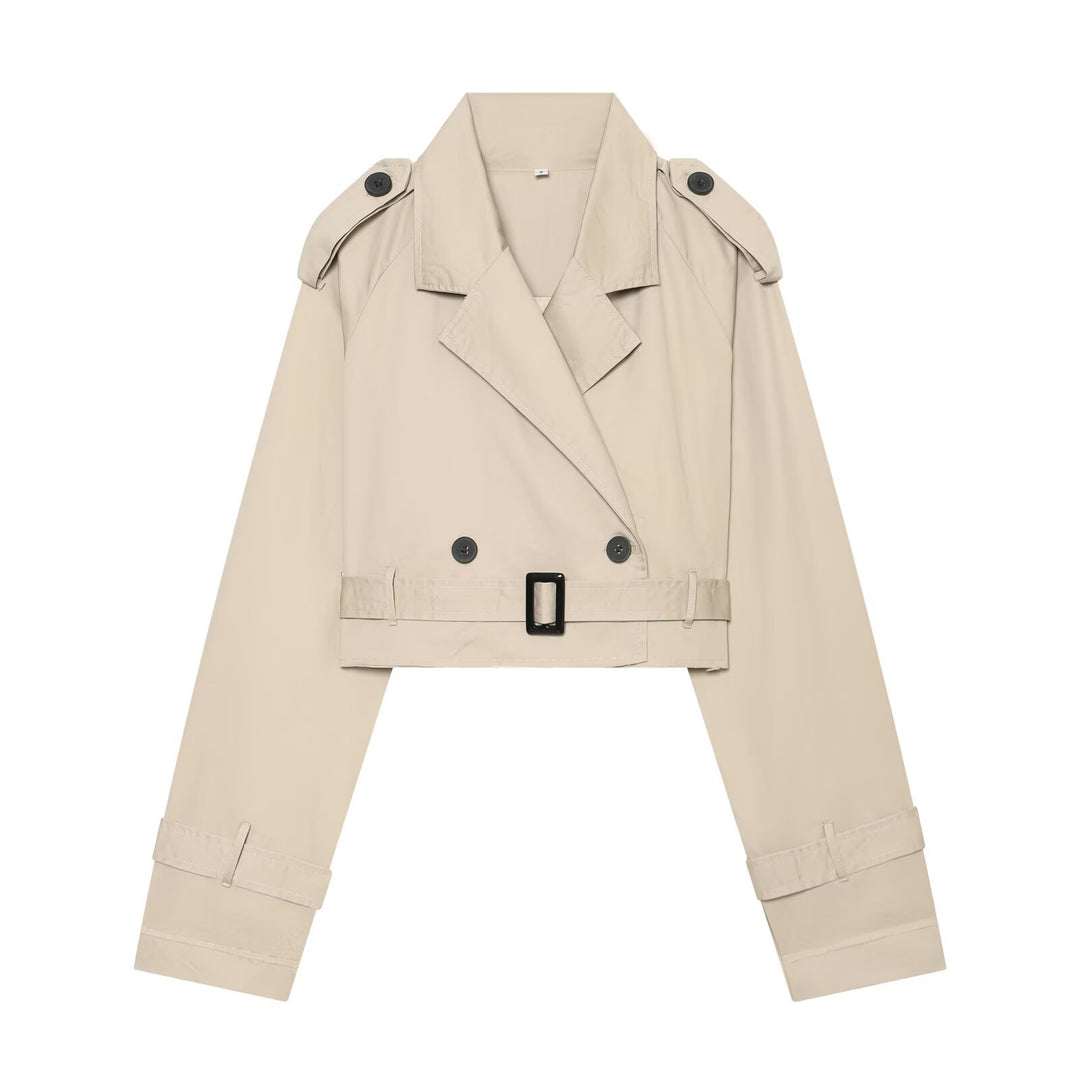 Damen Cropped‑Trenchjacke im Boxy‑Cropped‑Schnitt mit Schulterklappen und Taillengürtel Drune