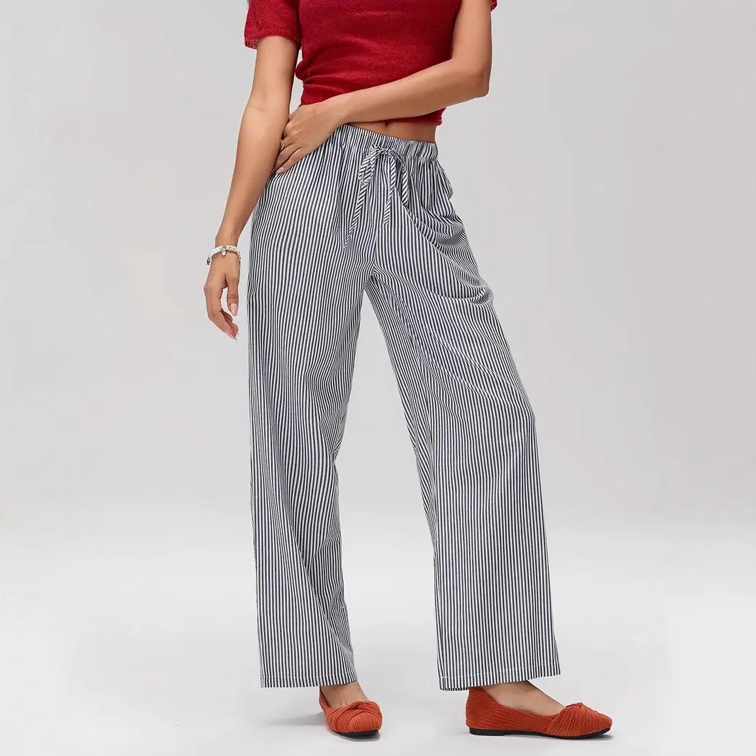Damen Weit geschnittene Streifenhose mit elastischem Bund Drune