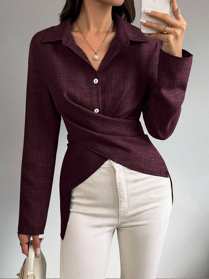 Damen Wickelbluse mit Hemdkragen und asymmetrischem Saum Drune