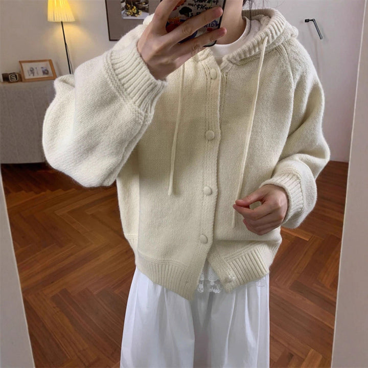 Damen Kuscheliger Oversized Cardigan mit Kapuze und Knopfdetails Drune