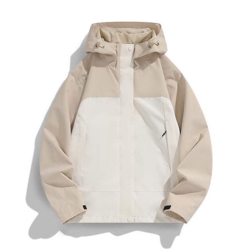 Herren Zweifarbige Softshell-Fieldjacke mit Kapuze, winddichtem Obermaterial und minimalistischen Eingriffstaschen Drune