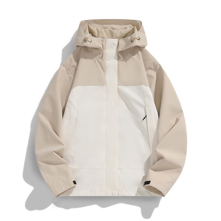 Herren Zweifarbige Softshell-Fieldjacke mit Kapuze, winddichtem Obermaterial und minimalistischen Eingriffstaschen Drune