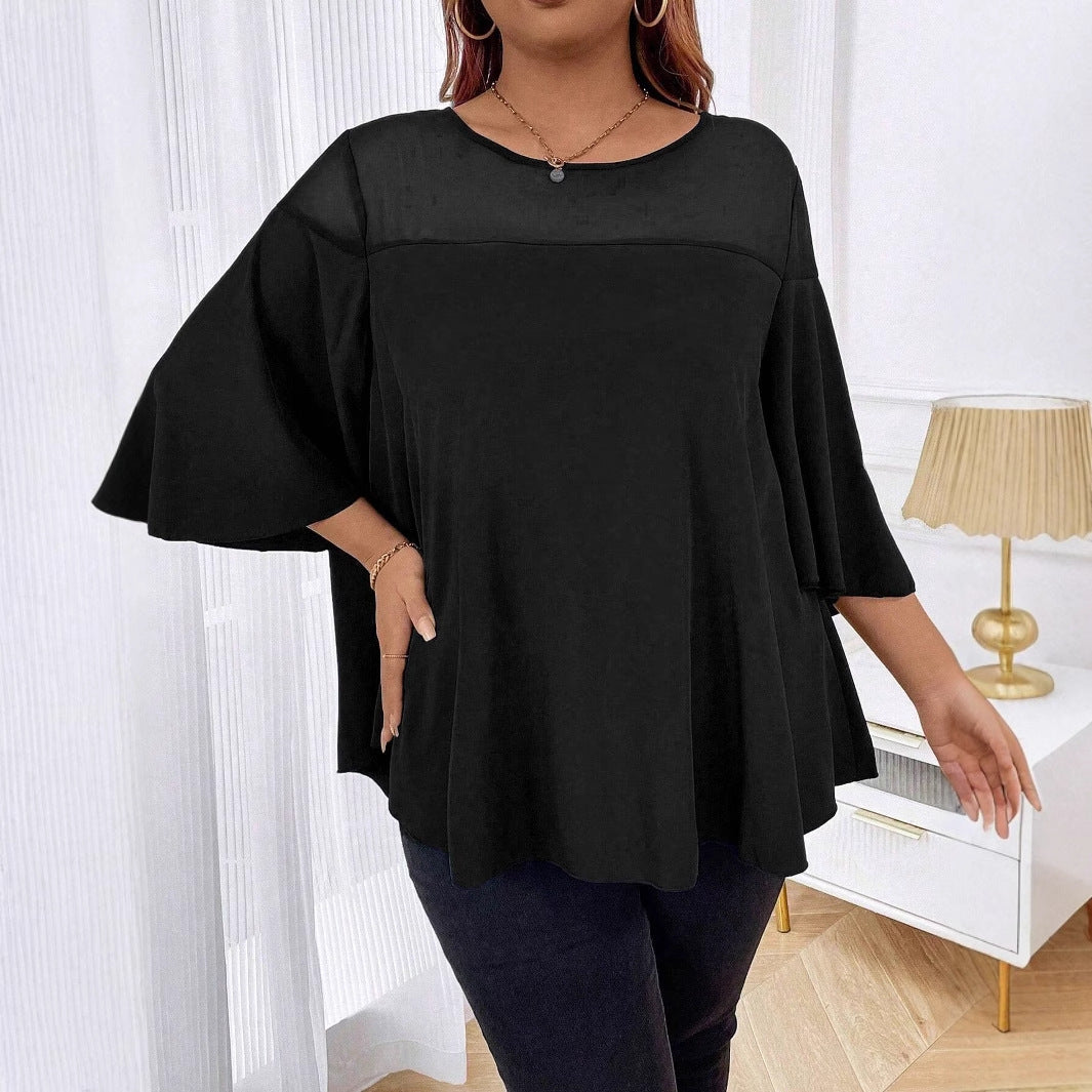 Damen Weites Chiffon-Tunika-Top mit transparentem Einsatz und Flügelärmeln Drune