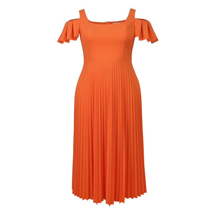 Damen plissiertes Kleid mit schulterfreien Rüschen Drune