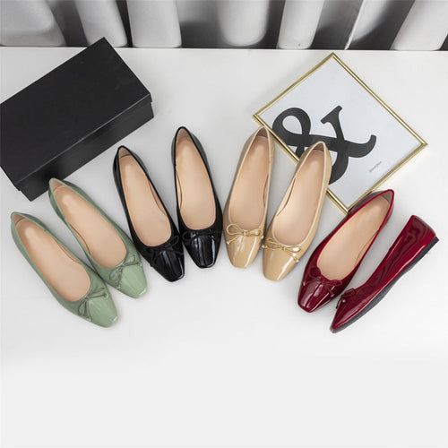 Damen elegante Ballerinas mit feinem Lackleder-Obermaterial und modischem Schleifen-Detail Drune