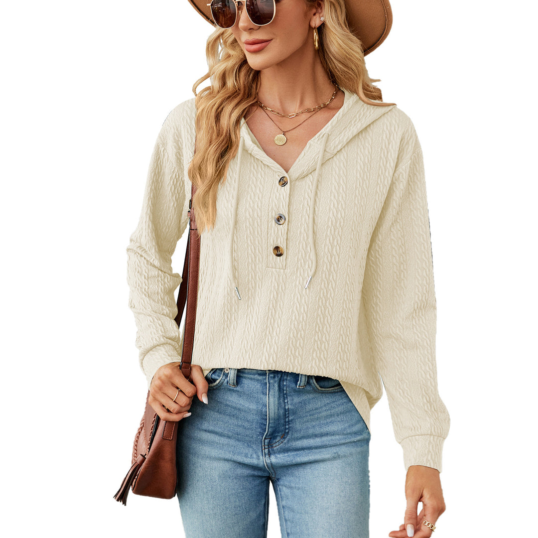 Damen lässiger Kapuzenpullover mit strukturierter Oberfläche und Knopfdetails Drune