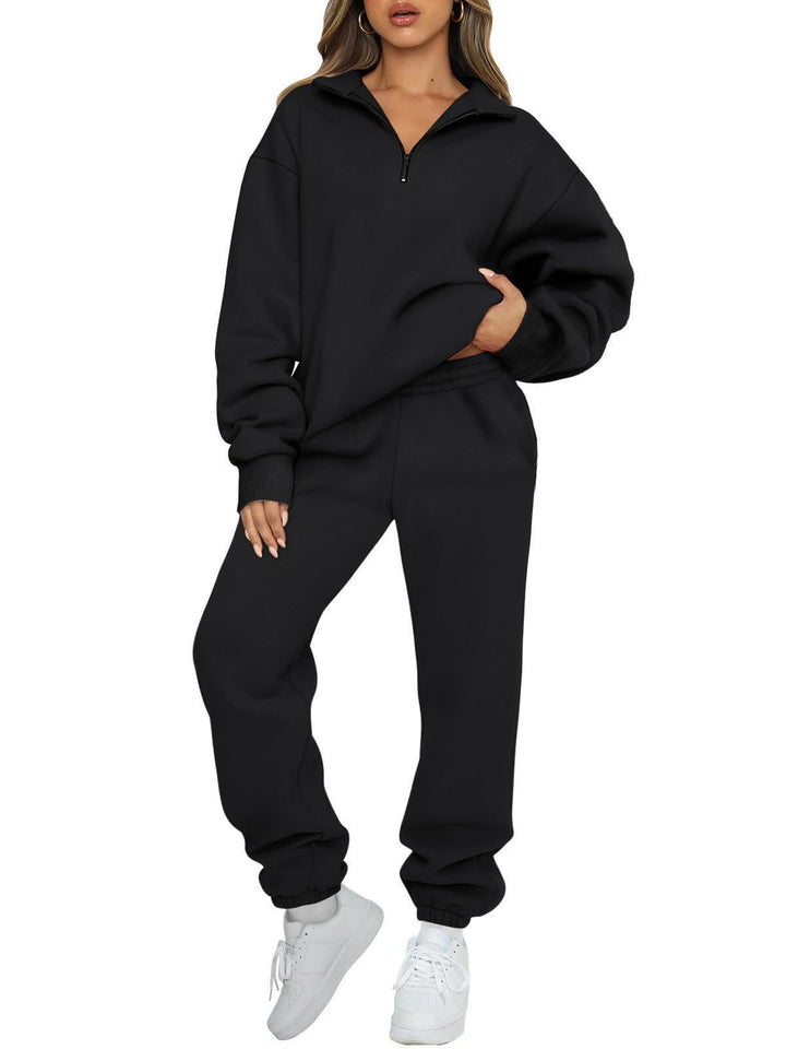Damen nan oversized Sweatshirt Jogginghose Set mit Reißverschlusskragen Drune