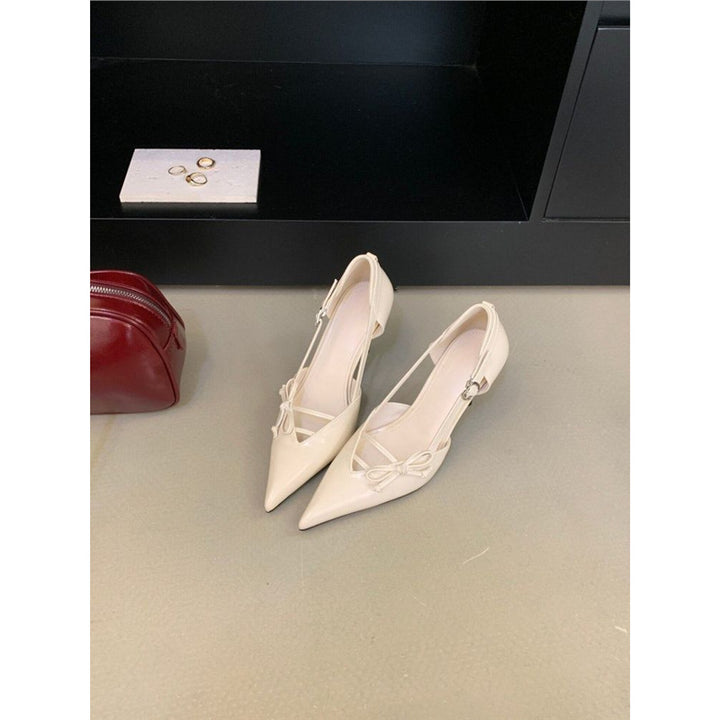 Damen Elegante spitz zulaufende Slingback-Ballerinas mit verstellbarem Knöchelriemen, V‑Ausschnitt und zierlicher Schleife Drune
