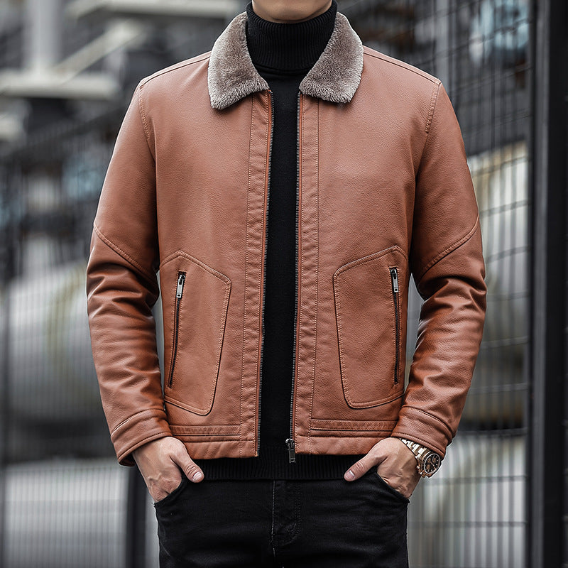 Herren Moderner Kunstlederblouson mit Teddykragen Drune