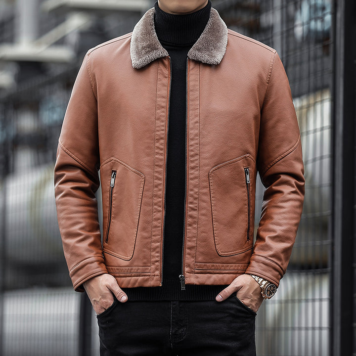Herren Moderner Kunstlederblouson mit Teddykragen Drune