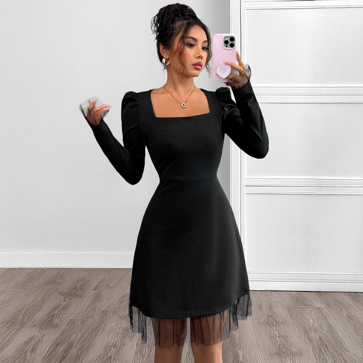 Damen Elegantes Kleid mit Puffärmeln und transparentem Saum Drune