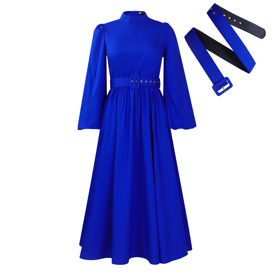 Damen Maxikleid mit hochgeschlossenem Kragen und abnehmbarem Taillengürtel Drune