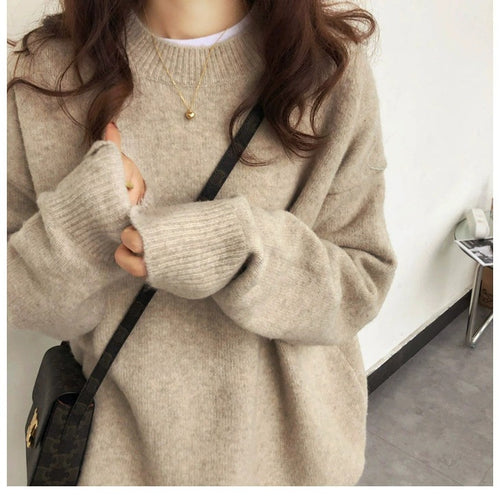 Damen Lässiger Kuschel-Feinstrickpullover mit Stehkragen und verlängerten Bündchen Drune