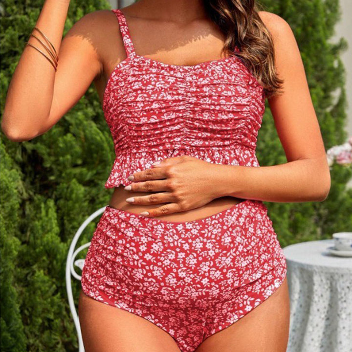 Drune | Damen Tankini-Set mit verspielter Raffung und hohem Beinausschnitt