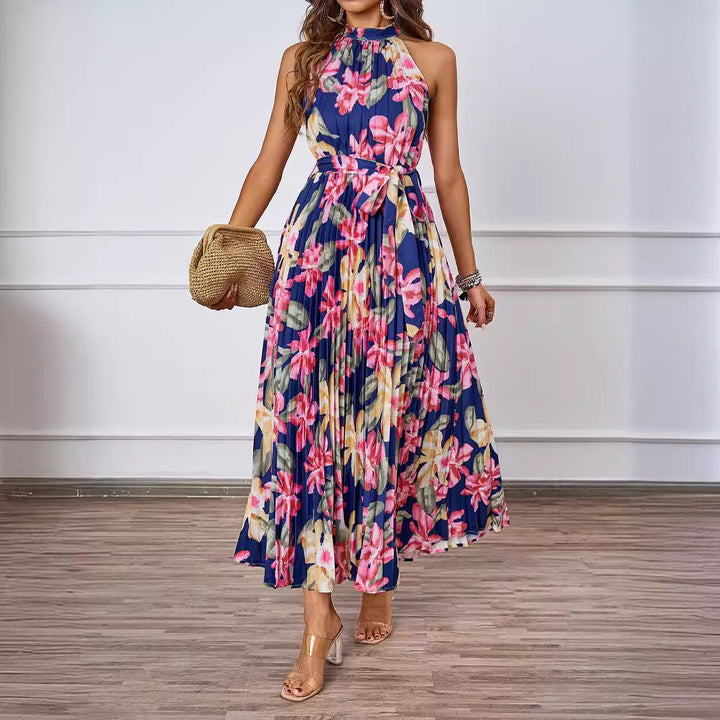 Damen Maxikleid mit detaillierter Plisseeverarbeitung und schickem Bindegürtel Drune