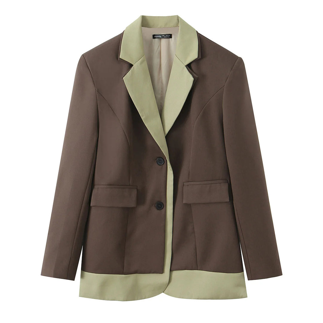 Damen nan taillierter Blazer mit Reverskragen, kontrastbesetztem Saum und Pattentaschen Drune