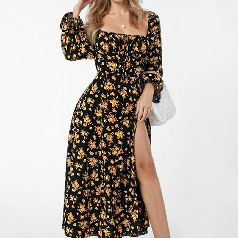 Damen Midi-Kleid mit verspieltem Blumendesign und hochgeschlitzt Drune