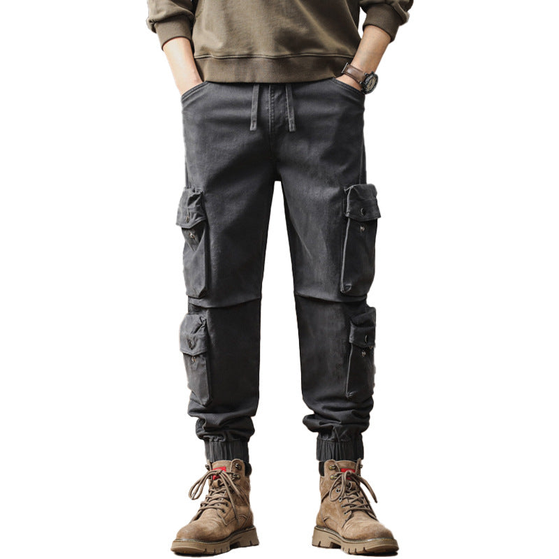 Herren lockere Cargo-Jogginghose mit Multifunktionstaschen, Kordelzug und elastischen Bündchen Drune
