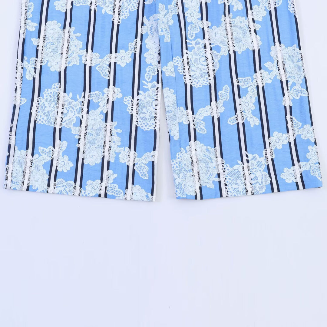 Damen Weite Palazzo-Hose mit elastischem Bund und floralem Streifen-Print Drune