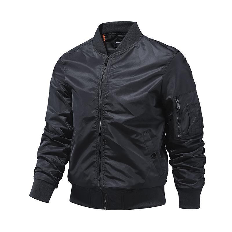 Herren Windabweisende Nylon-Bomberjacke mit Reißverschluss-Ärmeltasche und gerippten Bündchen Drune