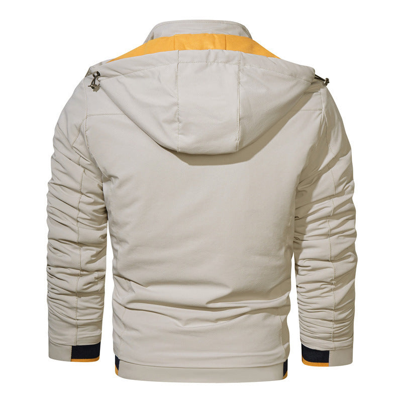 Herren Leichter technischer Kapuzenblouson mit wasserdichter Brusttasche und gerippten Kontrastbündchen Drune