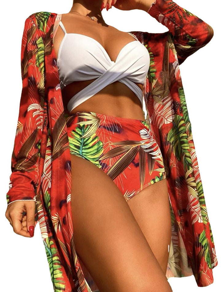 Damen Bikini-Set mit floralem Design und lässiger Überjacke Drune