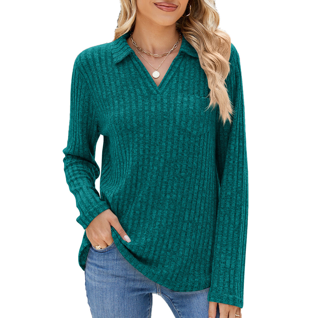 Damen Langarm Poloshirt mit feinem Rippenstrukturdesign Drune
