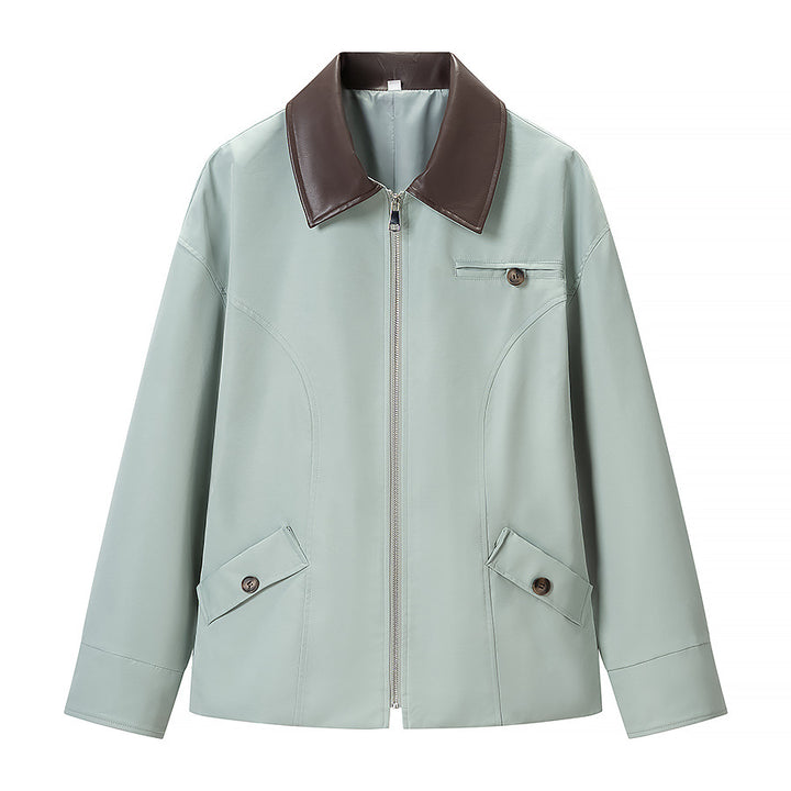 Damen Oversize-Jacke aus Lederoptik mit kontrastierendem Hemdkragen und Reißverschluss Drune