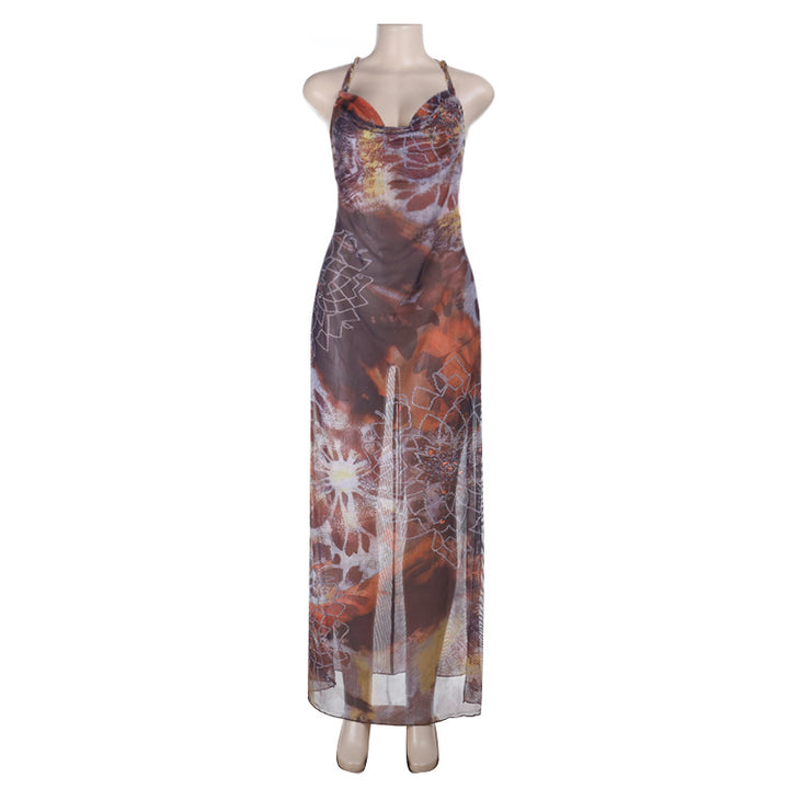 Damen Maxikleid mit verführerischem Halterneck-Design und floralem Muster Drune