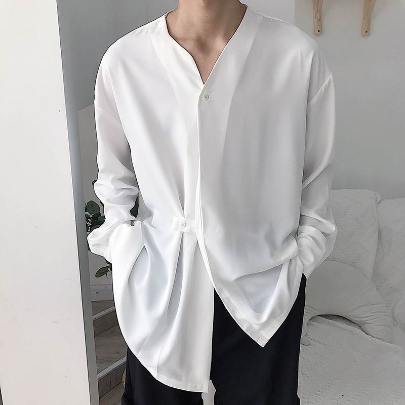 Herren Lässiges Langarmshirt mit innovativem Stehkragen und praktischen Taschen Drune