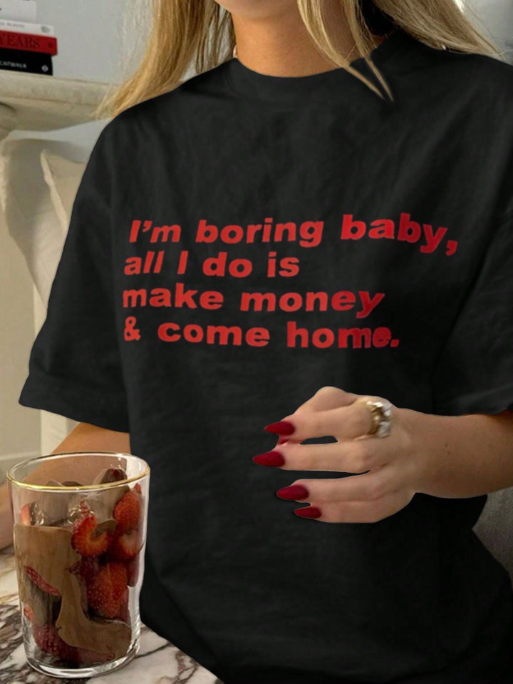 Damen T-Shirt mit kreativem Grafikdruck und luxuriösen Paillettenakzenten Drune