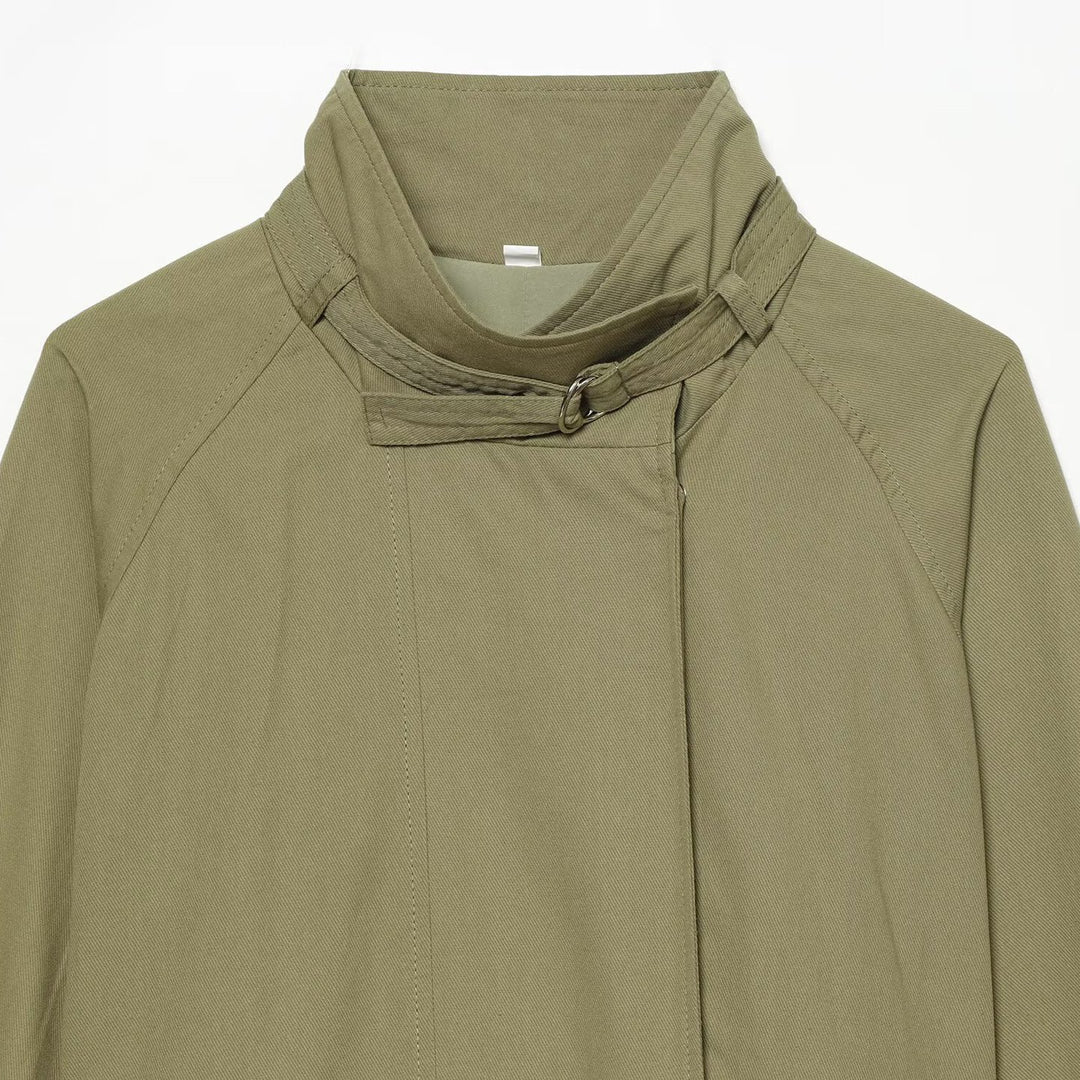 Damen Kurzcape-Trenchjacke mit Taillengürtel und Funnelkragen Drune