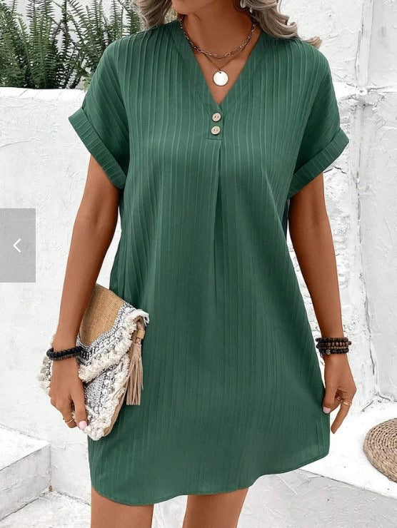 Damen V-Ausschnitt Strandkleid mit feiner Rippstruktur Drune