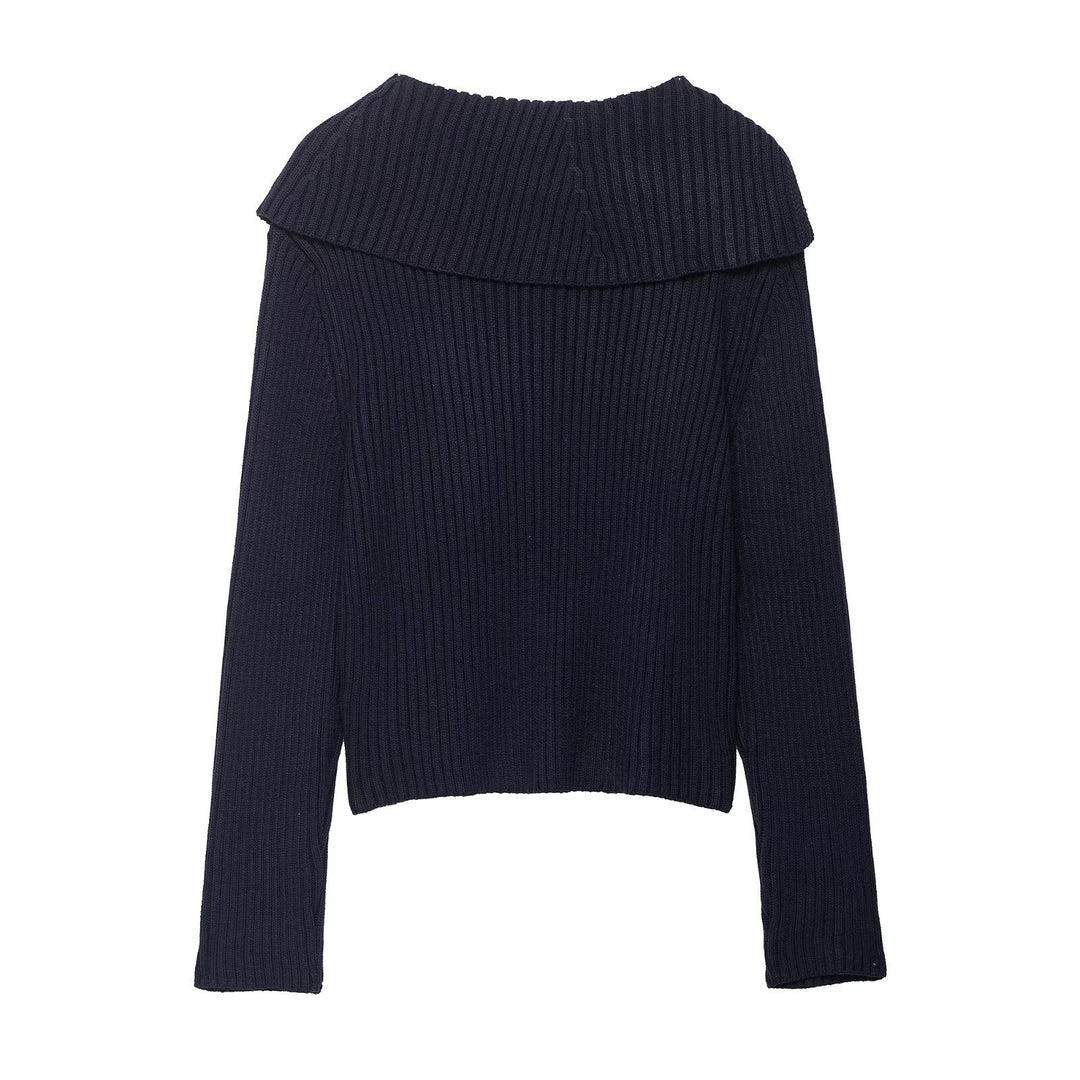 Damen stylischer Strickpullover mit asymmetrischem Kragen und Reißverschluss Drune