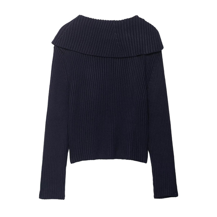 Damen stylischer Strickpullover mit asymmetrischem Kragen und Reißverschluss Drune
