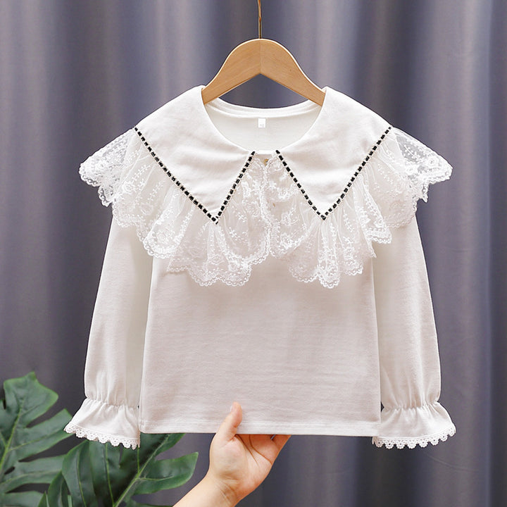 Damen Vintage Langarmshirt mit Spitzenkragen Drune