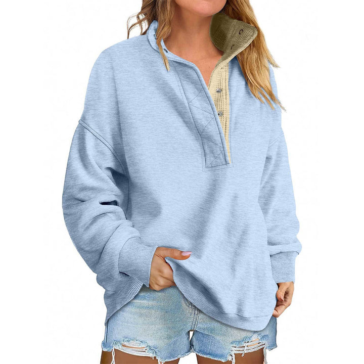 Damen Oversize-Henley-Sweatshirt mit Stehkragen und Druckknopfleiste Drune